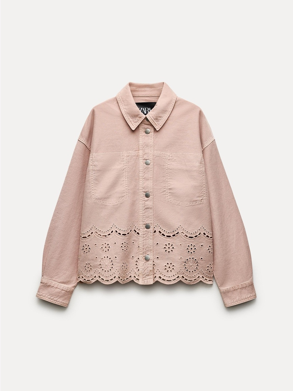 Zara Blush Pink Eyelet-Hem Denim Jean Jacket M L XL - Picture 3 of 16